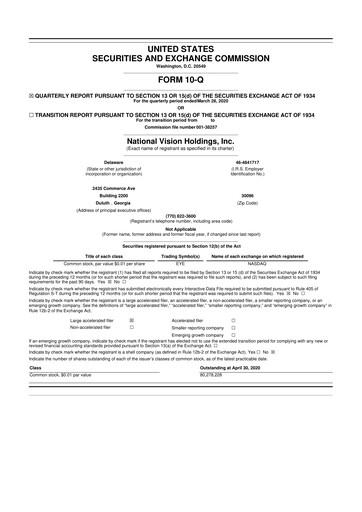Miniature National Vision Holdings 10-Q Rapport trimestriel 2020 