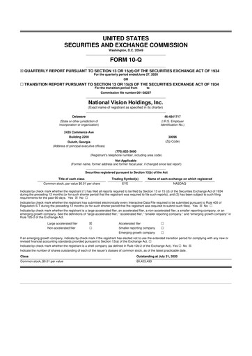 Miniature National Vision Holdings 10-Q Rapport trimestriel 2020 