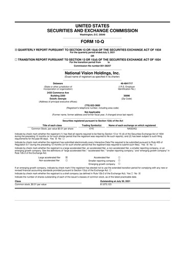 Miniature National Vision Holdings 10-Q Rapport trimestriel 2021 