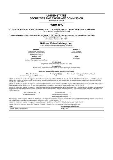 Miniature National Vision Holdings 10-Q Rapport trimestriel 2022 