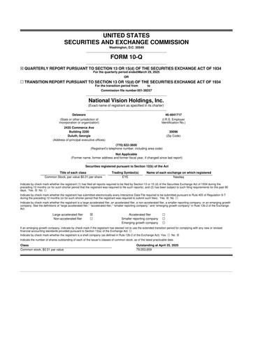 Miniature National Vision Holdings 10-Q Rapport trimestriel 2025 