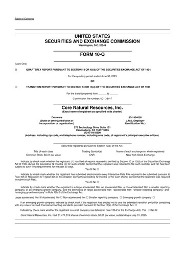 Vorschaubild Core Natural Resources 10-Q Quartalsbericht 2025 