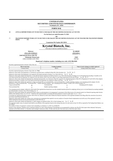 Thumbnail Krystal Biotech 10-K Annual Report 2024