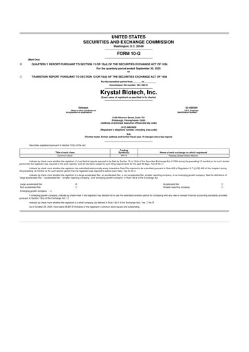 Vorschaubild Krystal Biotech 10-Q Quartalsbericht 2025 