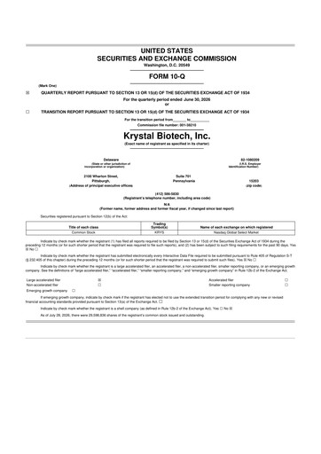 Thumbnail Krystal Biotech 10-Q Quarterly Report FY2026 