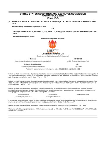 Thumbnail Liberty Latin America
 10-Q Quarterly Report FY2018 