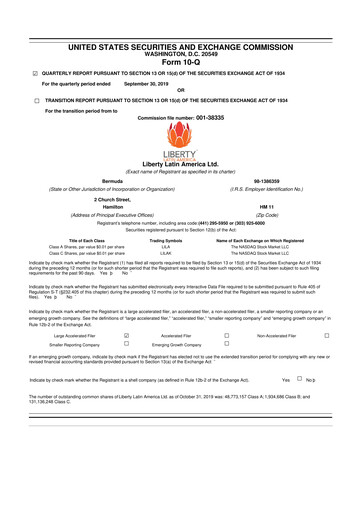 Thumbnail Liberty Latin America
 10-Q Quarterly Report FY2019 