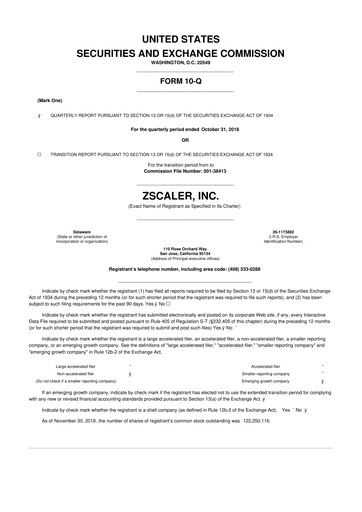 Thumbnail Zscaler 10-Q Quarterly Report FY2019 