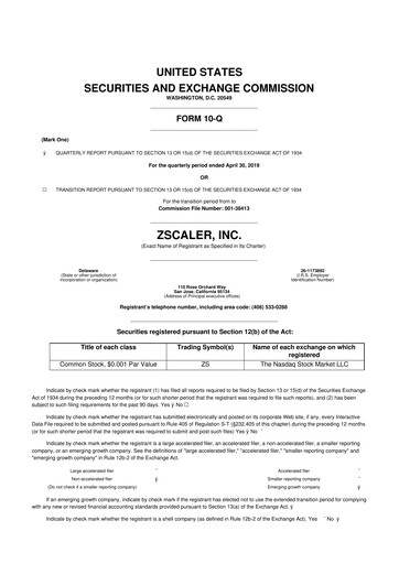 Thumbnail Zscaler 10-Q Quarterly Report FY2019 