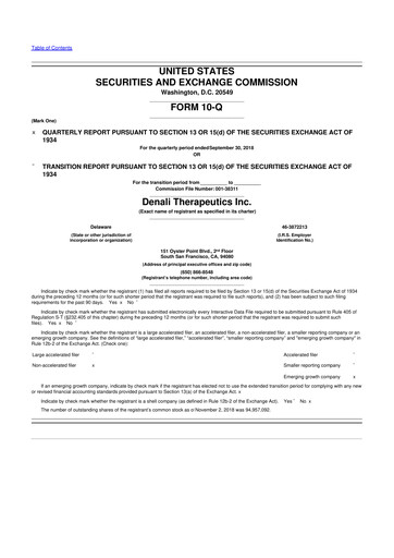 Thumbnail Denali Therapeutics
 10-Q Quarterly Report FY2018 