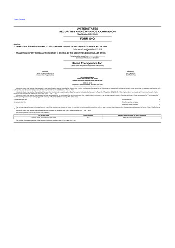 Thumbnail Denali Therapeutics
 10-Q Quarterly Report FY2019 