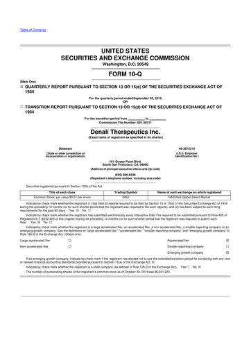 Thumbnail Denali Therapeutics
 10-Q Quarterly Report FY2019 