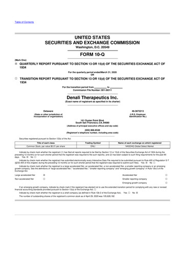 Thumbnail Denali Therapeutics
 10-Q Quarterly Report FY2020 