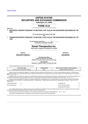 Thumbnail Denali Therapeutics
 10-Q Quarterly Report FY2020 