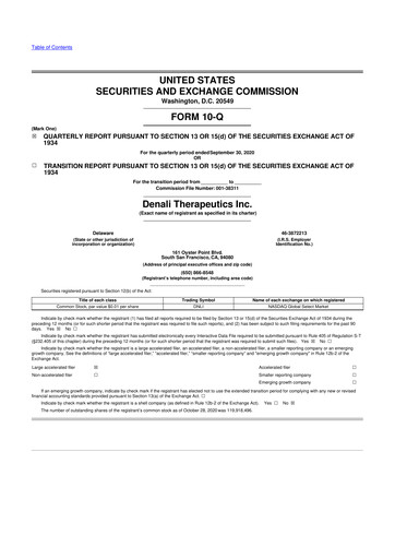 Thumbnail Denali Therapeutics
 10-Q Quarterly Report FY2020 