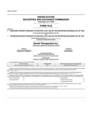 Thumbnail Denali Therapeutics
 10-Q Quarterly Report FY2021 