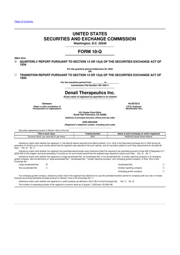 Thumbnail Denali Therapeutics
 10-Q Quarterly Report FY2022 