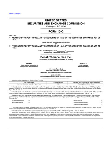 Thumbnail Denali Therapeutics
 10-Q Quarterly Report FY2024 