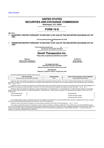 Thumbnail Denali Therapeutics
 10-Q Quarterly Report FY2025 