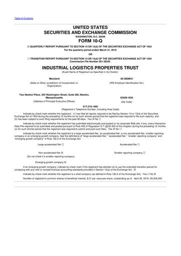 Thumbnail Industrial Logistics Properties Trust 10-Q Quarterly Report FY2018 
