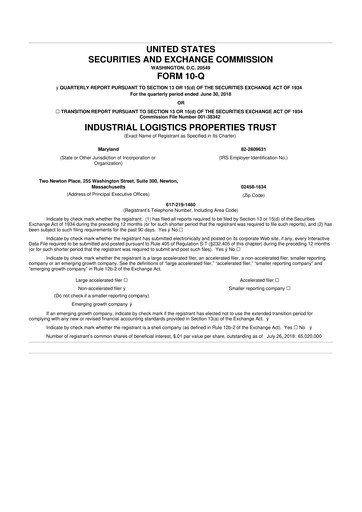 Thumbnail Industrial Logistics Properties Trust 10-Q Quarterly Report FY2018 