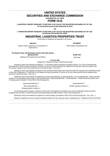 Thumbnail Industrial Logistics Properties Trust 10-Q Quarterly Report FY2018 