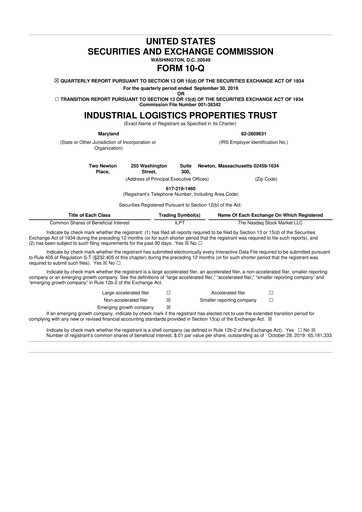 Thumbnail Industrial Logistics Properties Trust 10-Q Quarterly Report FY2019 