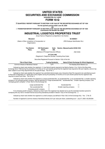 Thumbnail Industrial Logistics Properties Trust 10-Q Quarterly Report FY2020 