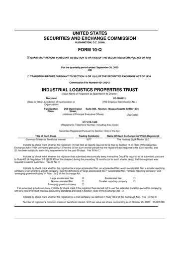 Thumbnail Industrial Logistics Properties Trust 10-Q Quarterly Report FY2020 