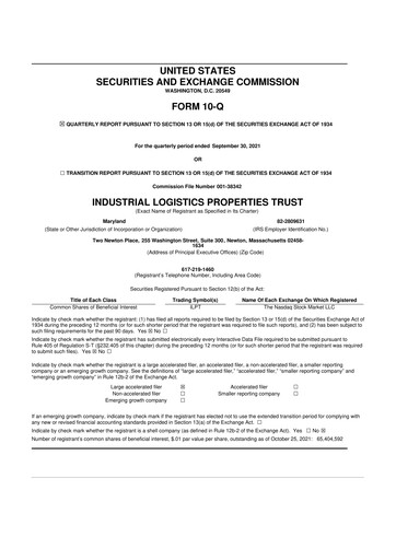 Thumbnail Industrial Logistics Properties Trust 10-Q Quarterly Report FY2021 