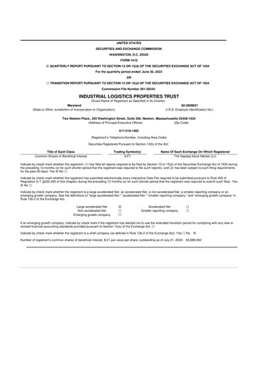 Thumbnail Industrial Logistics Properties Trust 10-Q Quarterly Report FY2023 