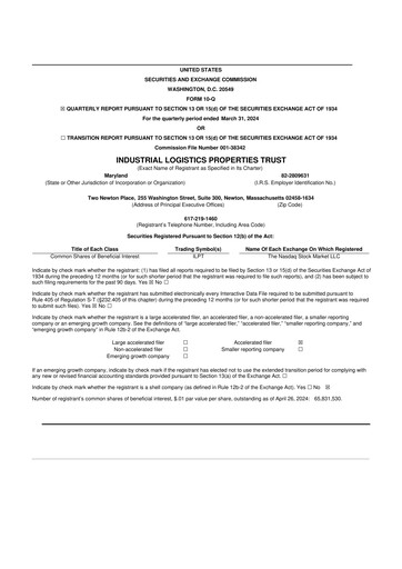 Thumbnail Industrial Logistics Properties Trust 10-Q Quarterly Report FY2024 