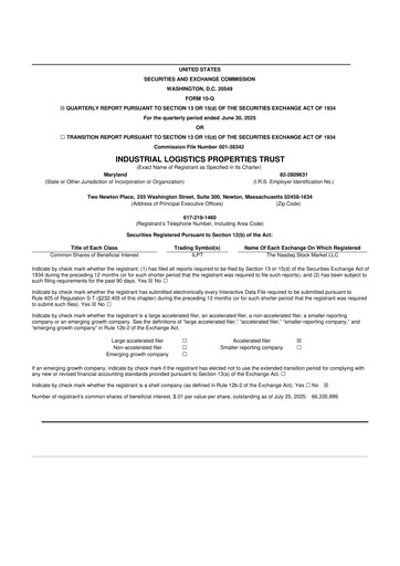 Thumbnail Industrial Logistics Properties Trust 10-Q Quarterly Report FY2025 