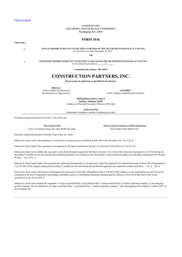 Thumbnail Construction Partners
 10-K Annual Report 2018