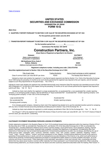 Thumbnail Construction Partners
 10-Q Quarterly Report FY2019 