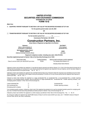 Thumbnail Construction Partners
 10-Q Quarterly Report FY2020 