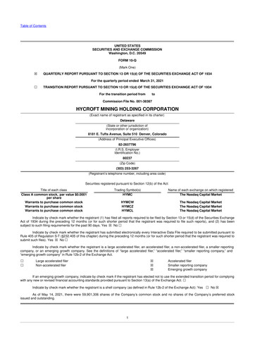 Miniature Hycroft Mining 10-Q Rapport trimestriel  