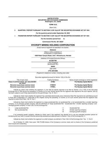 Miniature Hycroft Mining 10-Q Rapport trimestriel  