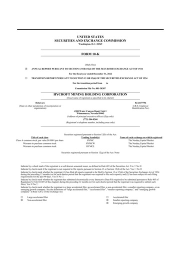 Thumbnail Hycroft Mining 10-K Annual Report 2022