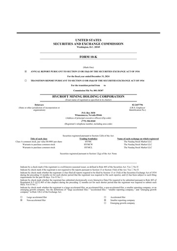 Thumbnail Hycroft Mining 10-K Annual Report 2024