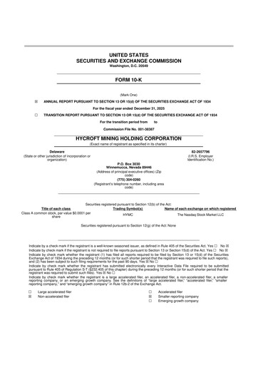 Vorschaubild Hycroft Mining 10-K Jahresbericht 