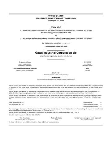 Thumbnail Gates Industrial Corp 10-Q Quarterly Report FY2019 