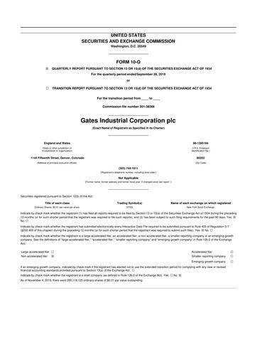 Thumbnail Gates Industrial Corp 10-Q Quarterly Report FY2019 