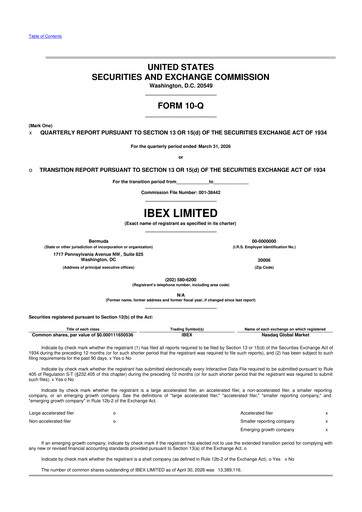Thumbnail IBEX 10-Q Quarterly Report FY 