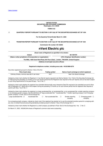 Thumbnail nVent Electric 10-Q Quarterly Report FY2020 