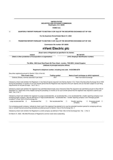 Thumbnail nVent Electric 10-Q Quarterly Report FY2022 