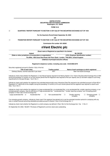 Thumbnail nVent Electric 10-Q Quarterly Report FY2022 