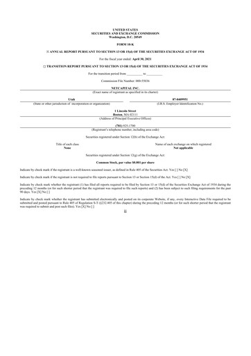 Vorschaubild Netcapital 10-K Jahresbericht 2021