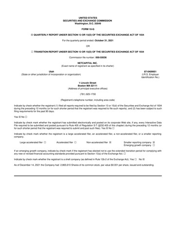 Thumbnail Netcapital 10-Q Quarterly Report FY2022 