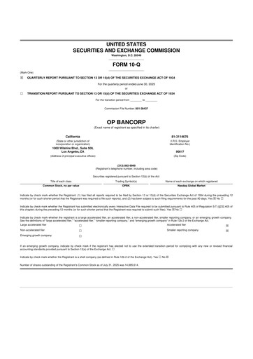 Miniature OP Bancorp (Open Bank) 10-Q Rapport trimestriel 2025 